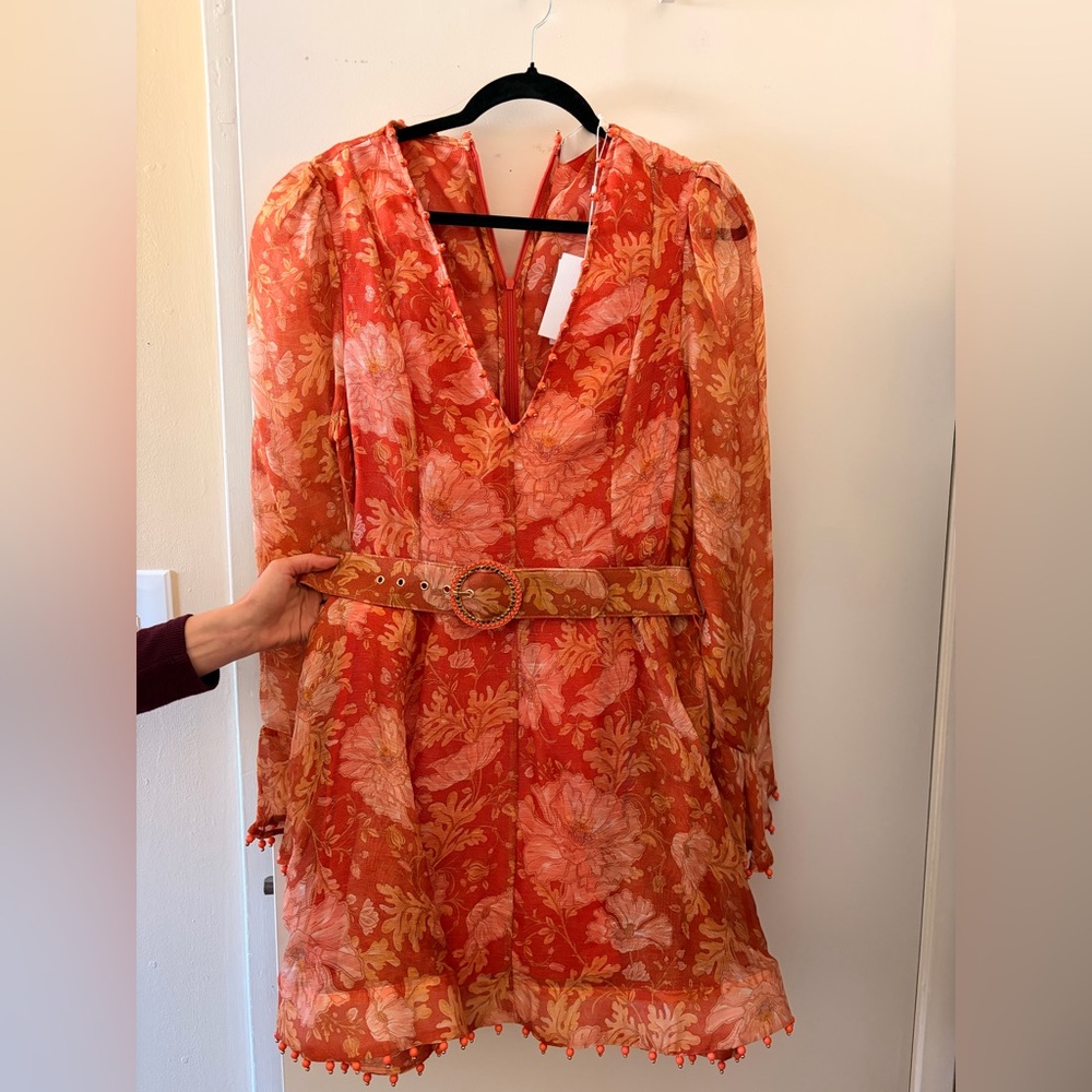 Zimmermann Red and Orange Floral Long Sleeve Dress